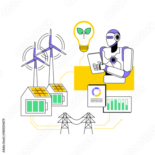 AI-Enhanced Renewable Energy abstract concept vector illustration.