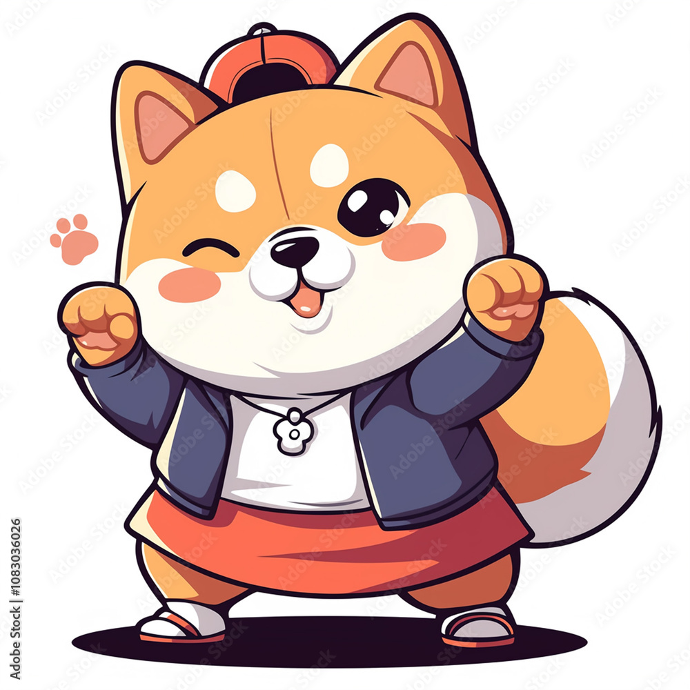 Fototapeta premium Cute 2D Shiba Inu Family