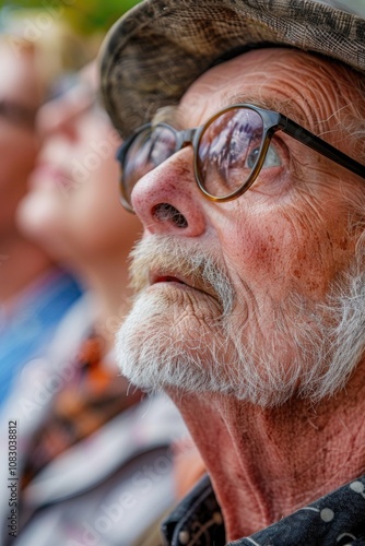 Portrait of an older man wearing glasses and a hat