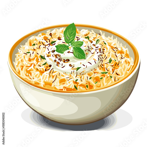 Kabuli Pulao with Yogurt - Afghan Pilaf Dish Illustration