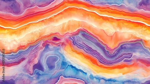 Wallpaper Mural Vibrant agate like seamless pattern featuring bands of red orange maize blue and purple watercolor design Torontodigital.ca