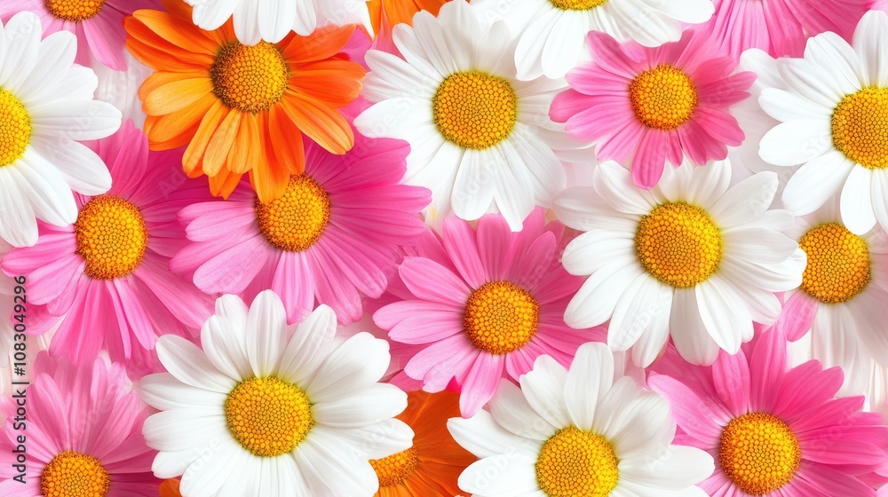Fototapeta premium Seamless floral pattern design featuring colorful daisies on a white background