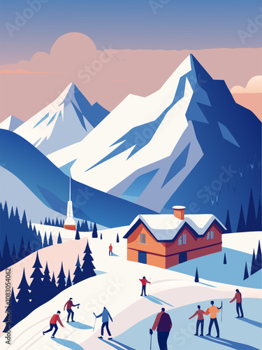 Ski luxury resort in winter on the mountains. 