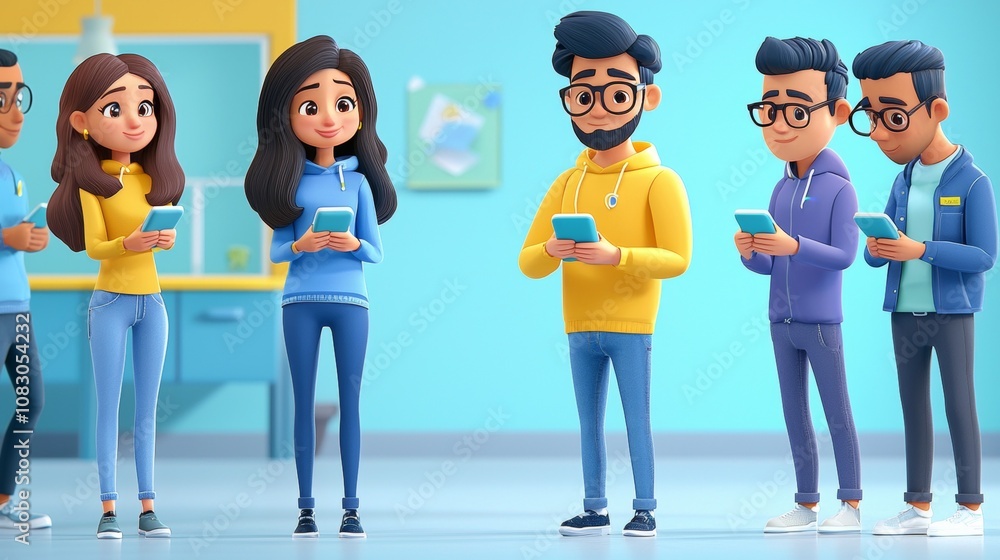 Obraz premium Internet-Based Voting System A vibrant, modern 3D cartoon illustration.