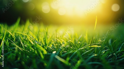 Close up of vibrant green grass during a summer afternoon High quality image photo