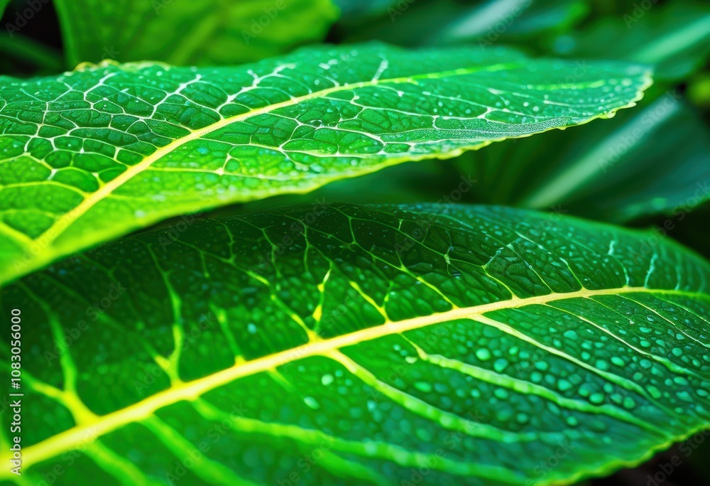 Obraz premium close vibrant plant leaf showing intricate textures lively tones rich detail, green, nature, closeup, foliage, botanical, surface, color, organic, outdoor