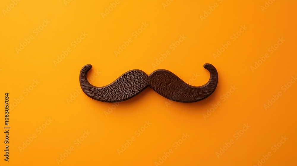 Obraz premium Brown mustache featured on a vibrant orange backdrop with a minimalist design