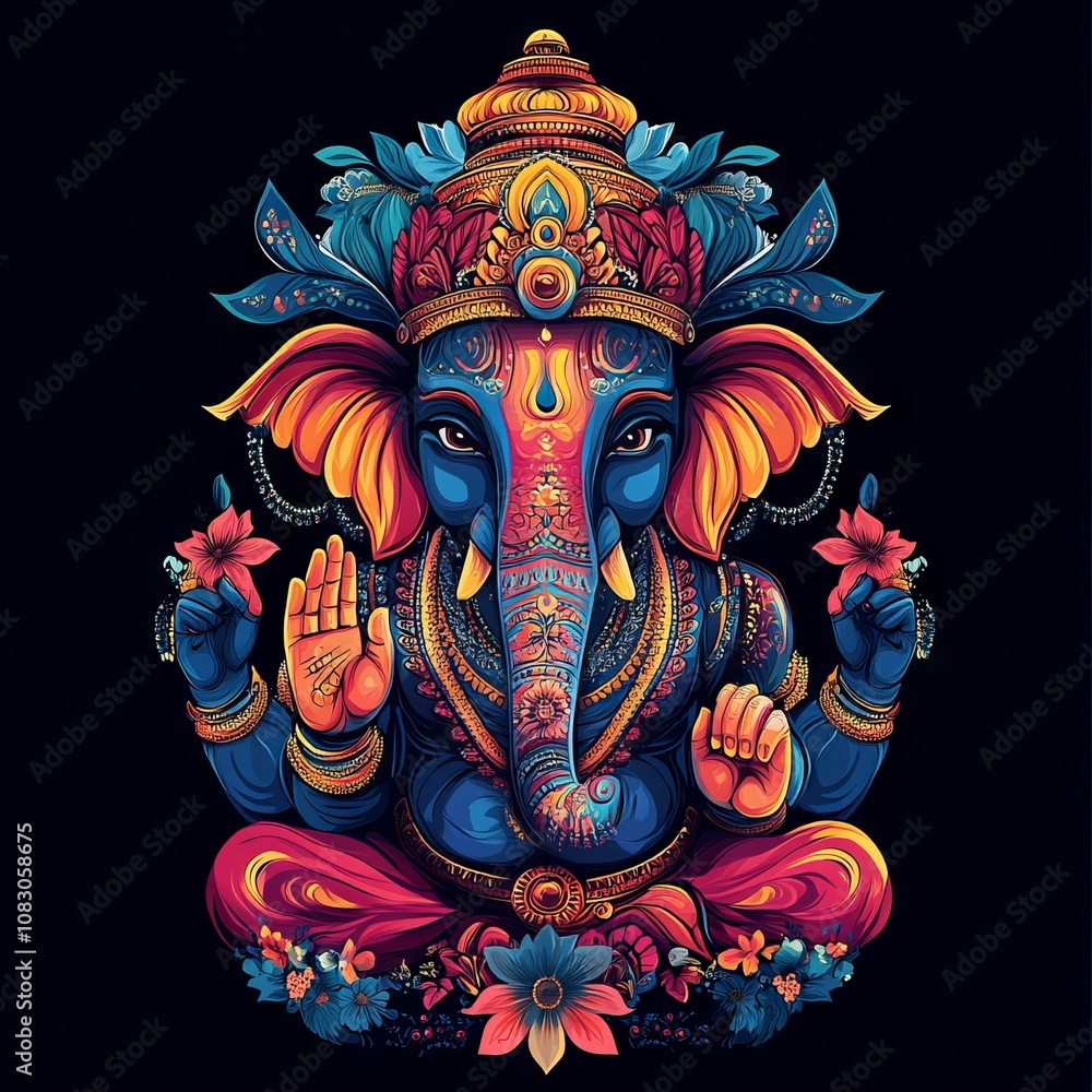 Fototapeta premium Load Ganesh t shirt vector print on black background 
