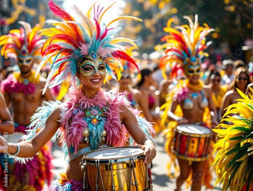 Portrait of an attractive mulatto woman dressed up to celebrate carnival photo