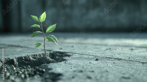 An in depth view of a plant emerging from concrete representing nature s resilience to survive and thrive in challenging urban environments