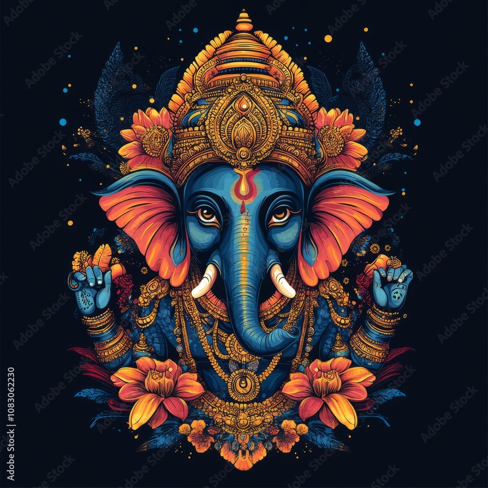 Fototapeta premium Load Ganesh t shirt vector print on black background 