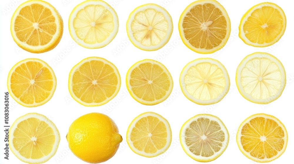 Fototapeta premium Assorted fresh lemon slices isolated on a white background