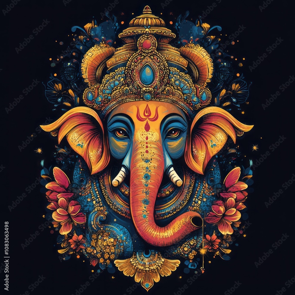 Naklejka premium Load Ganesh t shirt vector print on black background 