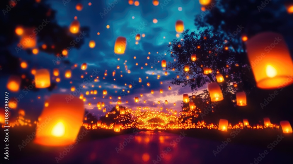 Obraz premium Mesmerizing lanterns of Ramadan glowing in the evening light