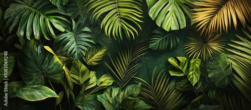 Tropical foliage artwork perfect for enhancing your space with a vibrant wall mural