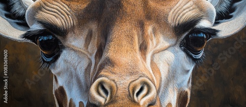 Close up view of a giraffe s head from beneath photo