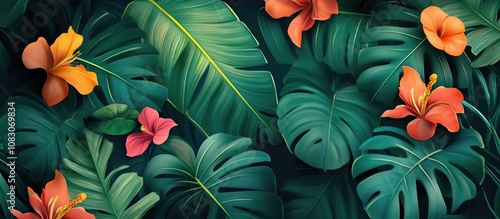 Tropical leaf design artwork for wallpaper mural