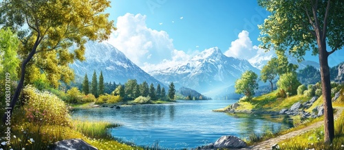 Artistic depiction of a stunning riverside landscape showcasing scenic beauty along a prominent waterway photo