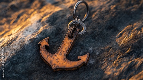 Sea anchor keychain featuring warm sunset hues embodying a spirit of adventure and travel photo