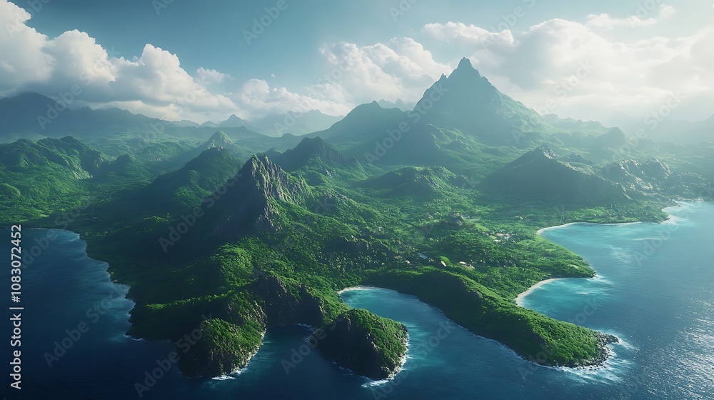 Obraz premium Aerial shot of a beautiful island with vibrant blue sea.