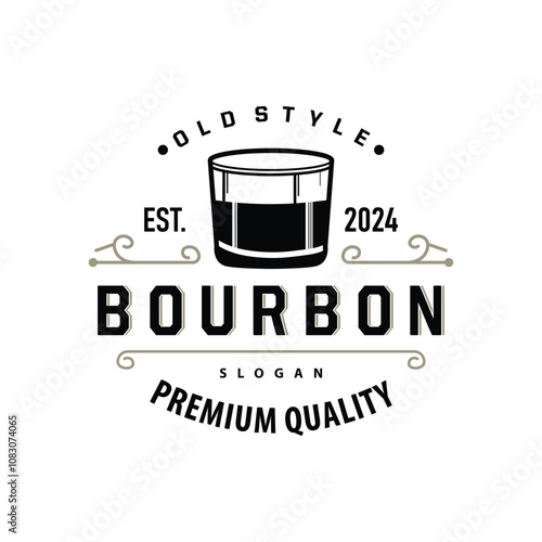 Whiskey Logo, Drink Label Design With Old Retro Vintage Ornament Illustration Premium Template