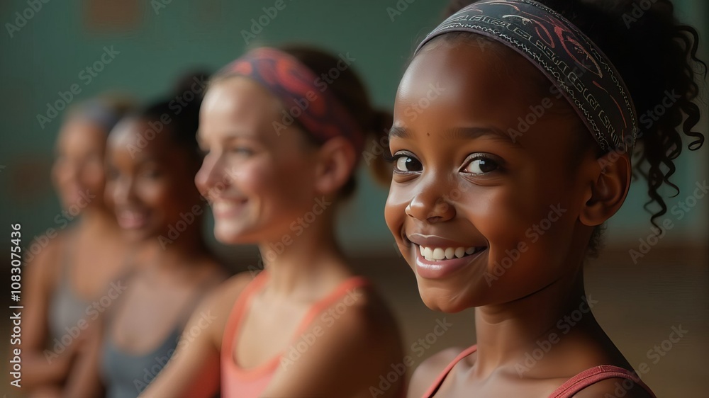 Fototapeta premium Diverse group of smiling girls in dance class