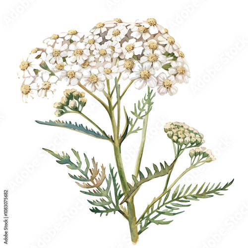 A watercolor vector of Yarrow flower, isolated on a white background. Yarrow vector.