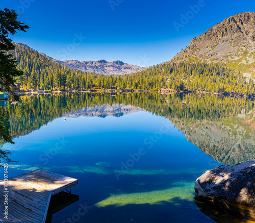 Reflection of Mt. Tallac on Fallen Leaf Lake, South Lake Tahoe, California, USA photo