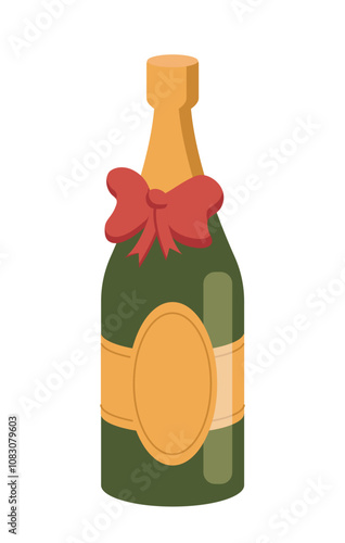 Bottle of champagne. Alcoholic drink and beverage. Sticker for social networks and messengers. Prosecco and chardonnay. Restaurant menu. Flat vector illustration isolated on white background