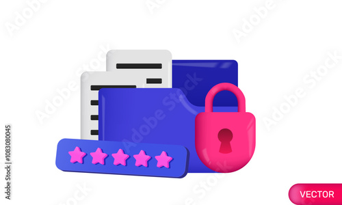 Lock folder password security protection realistic 3d design icon glossy new idea vector