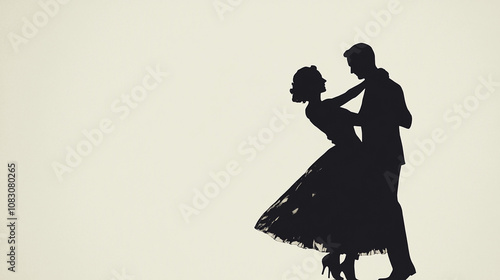 Romantic Couple Silhouette Dancing  Ballroom  Love  Romance  Elegance  Classic  Retro  Vin photo