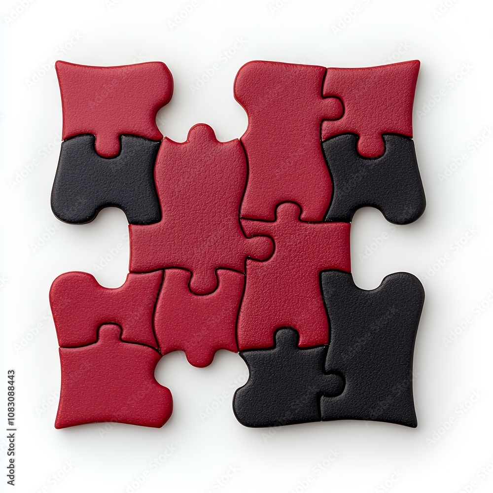 Fototapeta premium Red and black puzzle pieces arranged in a square shape.