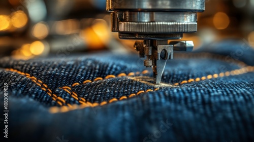 Close-Up of a Sewing Machine Stitching Fabric photo