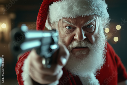 Fierce Santa Claus Aiming Revolver in Holiday Showdown..