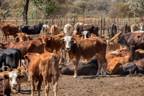 Wallpaper Mural herd of cattle in the pen, african bush cattle post kraal , industrial livestock meat production Torontodigital.ca