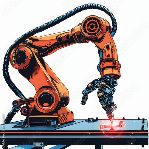 advanced robotics technology in a modern industrial manufacturing setting highlighted by white, pop-art, png photo