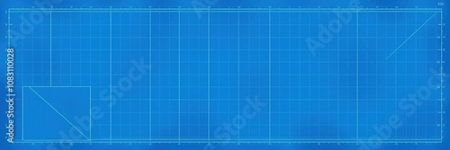 Blue print photo effect mockup with architectural drawing overlay, visualization, creative, illustration