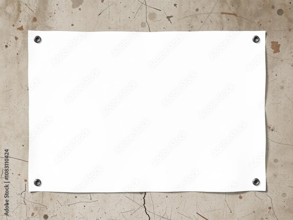 Fototapeta premium Glued poster mockup on weathered concrete wall with peeling paint, promotion, display