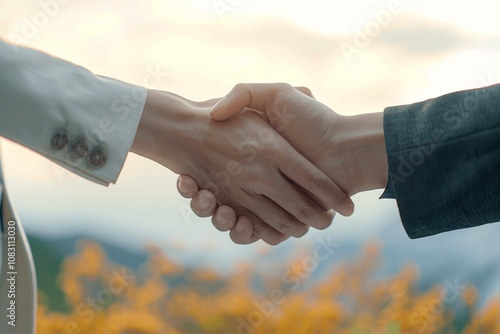 Business Collaboration Handshake at Sunrise photo