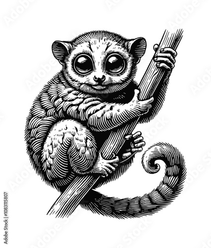 tarsier engraving black and white outline