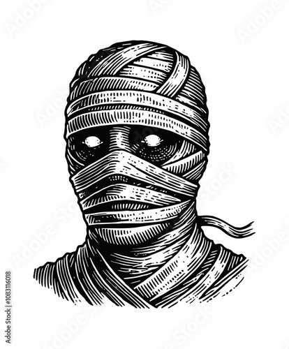 mummy engraving black and white outline