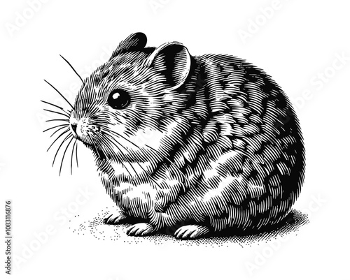 hamster engraving black and white outline