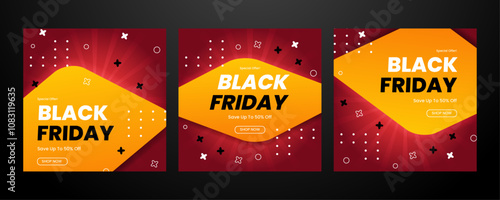 Modern Black Friday Promotional Banners With Bold Colors. Set of Three Black Friday Banners Featuring Vibrant Designs and Bold Text to Emphasize Special Offers