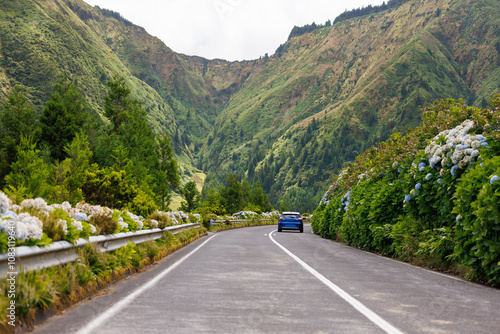 Beautiful road in Sete Cidades. Sao Miguel island, Azores, Portugal