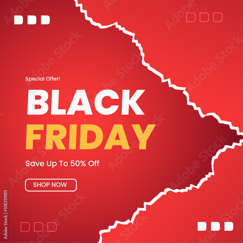 Black Friday Special Offer With Up to 50 Percent Off. An Exciting Black Friday Promotional Banner Featuring Bold Typography and Vibrant Colors, Highlighting a Special Offer to Save Up to 50 Percent.