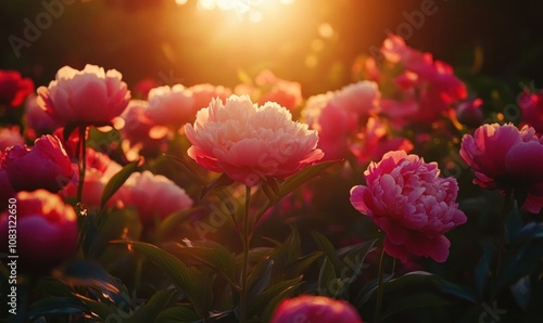 Wallpaper Mural Vibrant Peony Garden at Sunset Torontodigital.ca