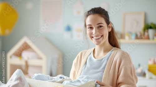 Expecting Mother Organizing Baby Nursery with Love and Care