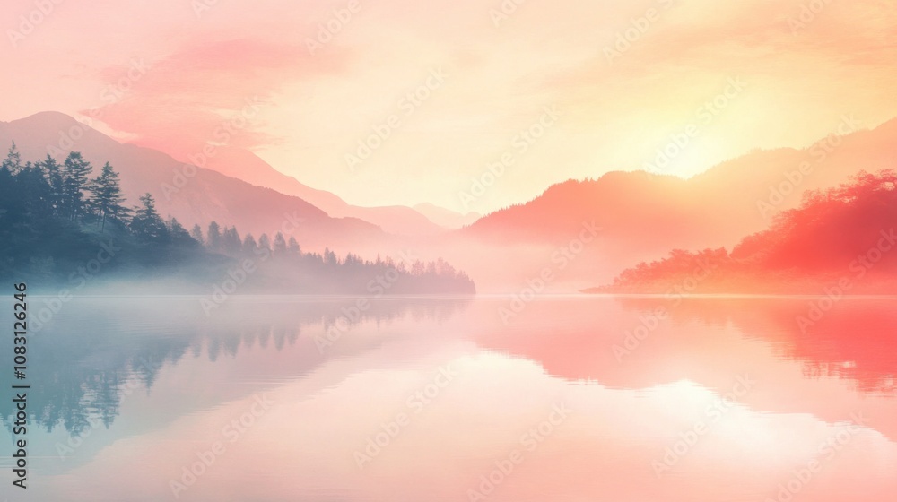 Fototapeta premium Tranquil landscape featuring mountains reflecting in a serene lake
