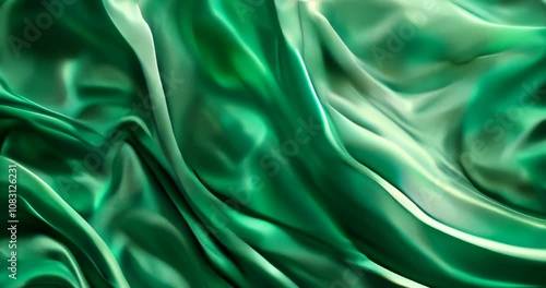 Smooth flowing green satin fabric texture, perfect for elegant video background or slow motion visual effects