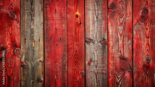 A distressed red wood plank background with a natural grain pattern and faded red paint